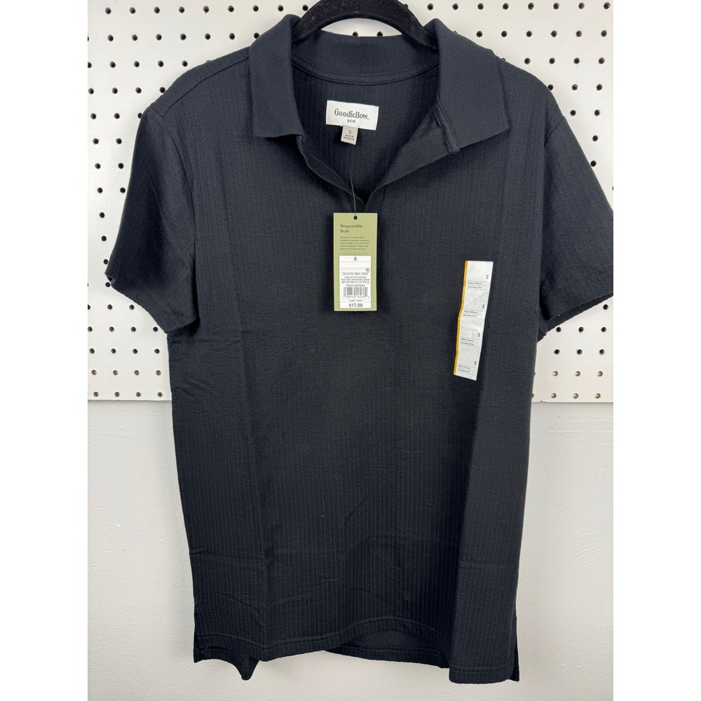 Goodfellow & Co Mens‎ Short Sleeve Textured Rib Polo Shirt Ebony Black Small NWT